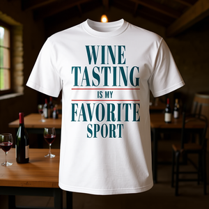 T-shirt unisexe pour adulte, blanc, à manches courtes, col rond, avec inscription « La dégustation de vin est mon sport préféré » - Product Image 3