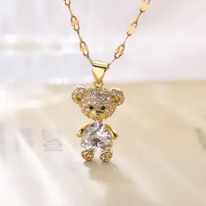 Hiphop Copper Plated Real Gold Necklace Cross Necklace Daily Jewelry For Women Girls Zircon Paving Diamond Necklace