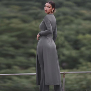 O collo a manica lunga in maglia <span class=keywords><strong>con</strong></span> <span class=keywords><strong>spacco</strong></span> a righe abiti da donna <span class=keywords><strong>pantaloni</strong></span> <span class=keywords><strong>lunghi</strong></span> set Casual abbigliamento Casual inverno abbigliamento Casual - Product Image 2