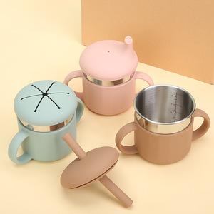 Vaso antiderrames de silicona y acero inoxidable con doble asa para bebés, vaso duradero de calidad alimentaria para refrigerios, 1-2 años, calibre estándar - Product Image 1