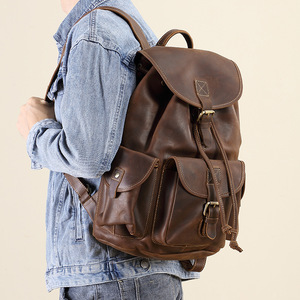 Top-Grain peau de vache en <span class=keywords><strong>cuir</strong></span> véritable hommes sac à dos fermeture à glissière <span class=keywords><strong>cartable</strong></span> à la mode pour sac d'ordinateur de voyage - Product Image 2