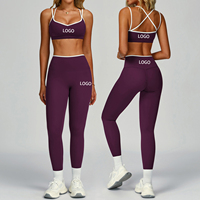 D-TZ9238-2 Ensemble de sport d'été pour femme à séchage rapide, color-block, pour yoga et course à pied, motif uni, dos nu, haut court et moulant