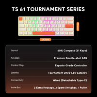 Furycube TS61 60 Persen 61 Tombol Keyboard Mekanik Gaming RGB Biru Merah Switch yang Dapat Dilepas dengan Kabel untuk PC Gaming Laptop Komputer