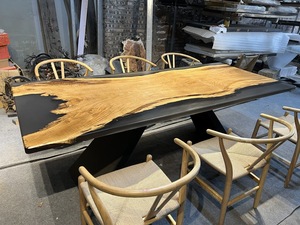 OFERTA ESPECIAL Mesa de Madera de Nogal con Resina Negra, Diseño Único Personalizado, Mesa de Cristal con Río de Resina, Muebles de Lujo para Comedor - Product Image 4