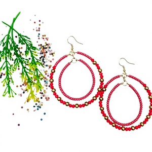 Shan India Bohemian Gold-Plated Dangle Hoop <b>Earrings</b> New Fashion Double Circle Glass Beads Handmade Design Lead Cadmium Free - Product Image 1