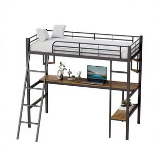 Cama de Dormitorio de <span class=keywords><strong>Metal</strong></span> y Madera con Escritorio, Estante de Almacenamiento, Cama Alta, Cama de Hierro con Mesa - Product Image 6