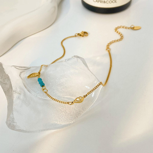 Turquoise perle feuille pendentif cheville joyas <span class=keywords><strong>de</strong></span> acero inoxydable titane acier 18k plage en été cheville - Product Image 4