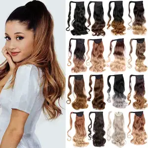 Different Color Ombre Silk Curl Faux Fiber Hair Synthetic Wrap Around Magic Paste Ponytail