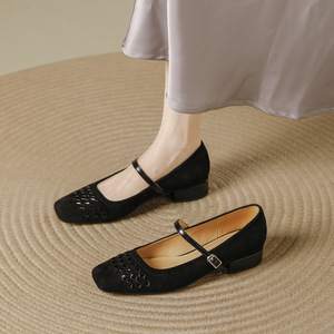Zapatos Planos de Mujer Tipo Mary Jane en Gamuza Sintética Marrón, Punta Cuadrada, Correa con Hebilla, Transpirables, para Todas las Temporadas - Product Image 3