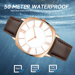 Montre à quartz de luxe pour femme, 35 mm, cadran en cristal, boîtier fin en acier inoxydable, bracelet en cuir, style business décontracté - Product Image 3