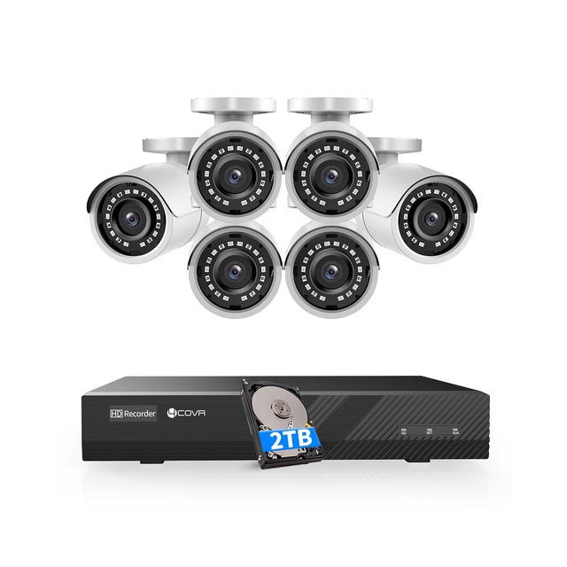 4COVR Best Selling 2TB HDD 8-Channel Cctv IP Camera System 6X 5Mp PoE AI Bullet Outdoor Indoor Home Security System APP View