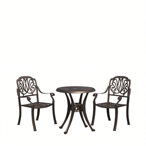 Ensemble bistrot 3 pièces en aluminium moulé, mobilier de jardin extérieur, design traditionnel, couleur marron - Product Image 1