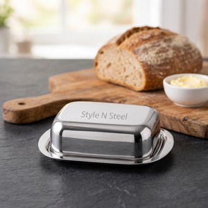 Beurrier en acier inoxydable personnalisé avec couvercle, beurrier en métal poli pour pain, fromage, gâteau à la table - Product Image 4