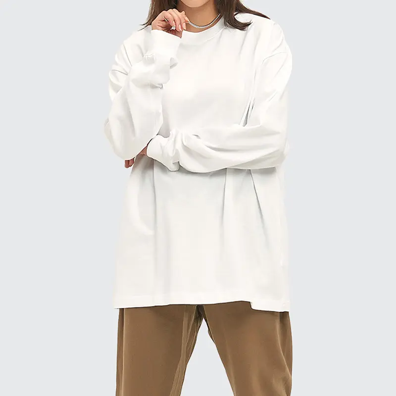 Qianyi เสื้อยืดแฟชั่นโอเวอร์ไซส์สำหรับบุรุษแขนยาวผ้าคอตตอน240GSM สตรีทแวร์ผ้าคอตตอน100% โลโก้ตามสั่ง
