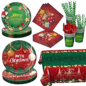 Assiettes et serviettes <span class=keywords><strong>en</strong></span> papier rouges et verts pour les fournitures <span class=keywords><strong>de</strong></span> fête <span class=keywords><strong>de</strong></span> Noël, pour les célébrations d'hiver et les décorations saisonnières - Product Image 1