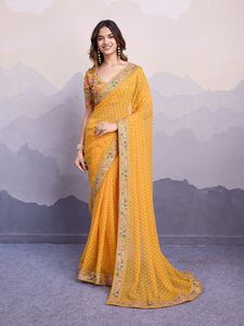 Saree en Georgette de qualité supérieure avec saree de mariage à impression numérique pour femme - Product Image 4