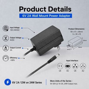 <span class=keywords><strong>Adaptateur</strong></span> d'alimentation AC/DC 6V 2000mA 12W, <span class=keywords><strong>adaptateur</strong></span> universel AC pour moniteur de tension artérielle numérique, <span class=keywords><strong>adaptateur</strong></span> d'alimentation 6V 2A pour vélo - Product Image 2