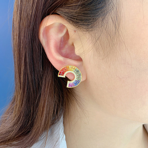 อาซูโอ เครื่องประดับหรูหรา ทองคำแท้ 18K สีเหลืองทอง ประดับด้วยแซฟไฟร์ธรรมชาติและเพชรแท้ ต่างหูแบบติดหูสีรุ้ง ของขวัญสำหรับสุภาพสตรี สวมใส่ได้ทุกวัน - Product Image 5