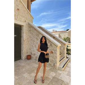 Jacie Mini Elbise Siyah Zarif Halter Kare Yaka İmparatorluk Beli A Kesim Lüks Kulüp Günü Partisi Balo XS 6XL Tek Renk İlkbahar Sonbahar - Product Image 1