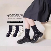 Chaussettes décontractées pour filles Printemps-Été 2026, lot de 4 paires, motif coréen nœud en forme de champignon noir, vente en gros de chaussettes pour enfants
