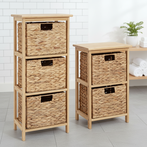 Meuble de rangement de salle de bain en bambou écologique de qualité supérieure, 3 tiroirs, paniers en jonc de mer tressé, moderne et multifonctionnel pour serviettes - Product Image 6