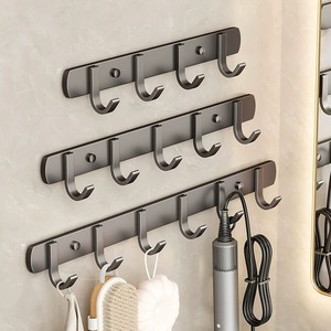 ตะขอแขวนผนัง Shu Zheng สีเทากันเมทัล 5 ตะขอ แบบไม่ต้องเจาะ สำหรับห้องน้ำ ห้องครัว แขวนเสื้อโค้ท สำหรับประตูหรือผนัง - Product Image 1