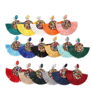 Manilai — boucles d'oreilles frange en fil style boho pour femmes, boucles d'oreilles, fil, perles colorées, légères, perles décoratives, bijoux de déclaration