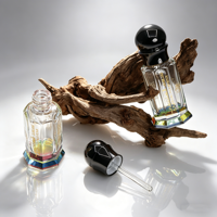 Vente en gros de flacons de parfum Attar Oud en cristal transparent de forme octogonale, en verre, 12 ml, avec bâtonnet en verre, flacons de parfum vides