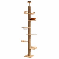 Arbre à chat en bois massif du sol au plafond, grande tour pour chat avec lit pour chat, plateforme de saut, griffoir en sisal