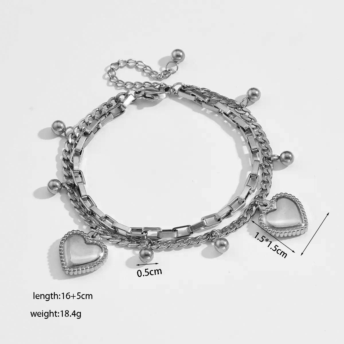 0252-สร้อยข้อมือหัวใจคู่ สีสตีล