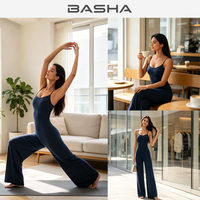 Combinaison de yoga BASHAsports à bretelles spaghetti et dos croisé, jambe large, en nylon brossé et élasthanne, style body cousu
