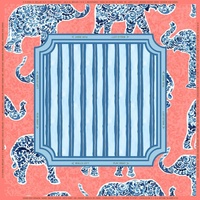 Tapis de Mahjong Américain Premium en Caoutchouc Bleu Blanc Éléphant Corail Mary Benson Antidérapant Réduction du Bruit Lavable Écologique pour Poker