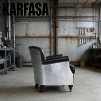 Fauteuil Chesterfield en cuir rétro antique personnalisable, pieds en bois, design européen/américain, marque Karfasa, meubles classiques