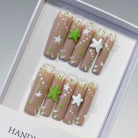 Tacana 10 pièces Faux ongles à presser faits main 4.0 Longs, motif étoile tubulaire, style européen séduisant, 3D, couverture complète, style français