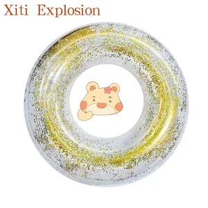 Custom Glitter Glitter Clear Inflatable Glitter Pool Float Toy Play In Summer Water Swim Ring Float Rainbow Swim Ring Inside