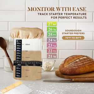 Forniture essenziali per la cottura del pane a lievitazione naturale 2 confezioni di cestini per impermeabilizzare il pane Set di barattoli da 24 once di pasta madre <span class=keywords><strong>con</strong></span> coperchi e strumenti di avviamento - Product Image 3