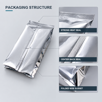 Sacs personnalisés haut de gamme en aluminium argenté avec impression offset, soufflets latéraux et fermeture arrière pour emballage alimentaire (café, thé en poudre), recyclables