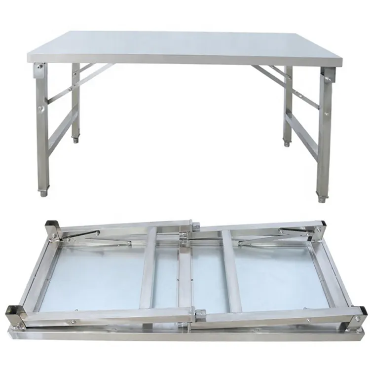 Custom made stainless steel corrosion resistant dining hall foldable work table industrial portable kitchen folding work table