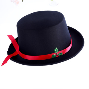 Sombrero de Navidad negro con cinta roja y decoración de ajenjo para fiestas y actuaciones - Product Image 3