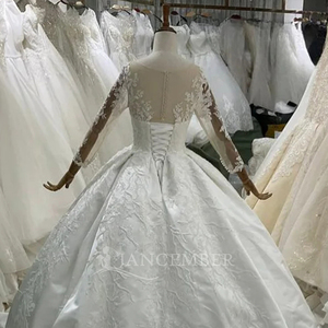 ชุดแต่งงานแขนยาวทรงเอ ลูกไม้ปักลาย คอวี ผ้าซาติน ชุดเจ้าสาว Lsbh29 - Product Image 6