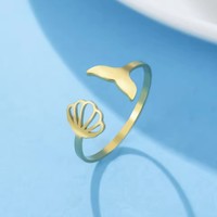 Anneaux d'ouverture en forme de queue de sirène, coquillage mignon, anneau ajustable pour femme, anneau de doigt en acier inoxydable pour filles, bijoux de phalange