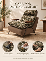 Fauteuil lounge moderne en bois de frêne véritable et tissu plume, avec structure en bois et pieds en acier inoxydable, idéal pour appartement, hôtel, salon