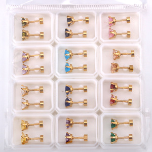 ต่างหูสแตนเลสรูปดาวประดับอัญมณีแบบหนามเตยสำหรับผู้หญิง เครื่องประดับสำหรับงานปาร์ตี้ - Product Image 3