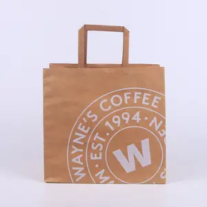 Bolsa de papel Kraft para restaurante, Logo personalizado, ancho, resistente, para llevar comida caliente, color marrón y blanco