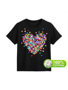 T-Shirt Casual da Donna con Motivo a Cuori Retrò, Manica Corta, Puro Cotone, Vestibilità Regolare, per Tutte le Stagioni, Collo Tondo, Stampa Digitale - Product Image 1