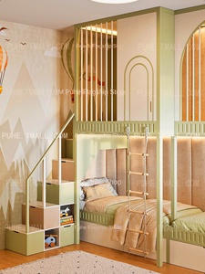 <span class=keywords><strong>4</strong></span> camas infantiles Litera alta-baja de madera maciza para múltiples niños Características para niños y niñas Apartamentos o villas grandes - Product Image 3