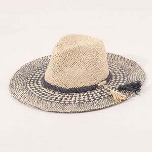 Chapeau de paille Panama à large bord tressé à la main, style européen et américain, élégant, rayé, décontracté, pour la plage et les vacances, collection 2025 - Product Image 1
