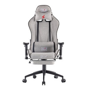 Ergonomic Grey Gaming Chair Fabric Swivel Chair with <b>Footrest</b> & Cold Cure Foam Reclining & Revolving Features for Gamers - Product Image 1