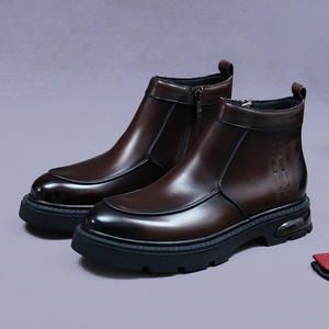 Bottes Martin en cuir de veau souple pour hommes, bottes courtes à semelle épaisse en cuir véritable, bottes Chelsea à fermeture éclair mi-mollet, tendance - Product Image 1