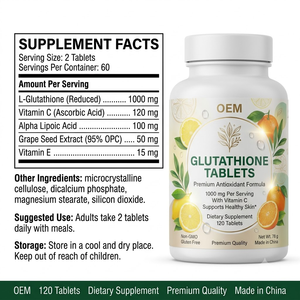 Comprimés de glutathion OEM ODM, complément alimentaire antioxydant avec vitamine C, sans OGM, sans gluten, 120 unités - Product Image 2